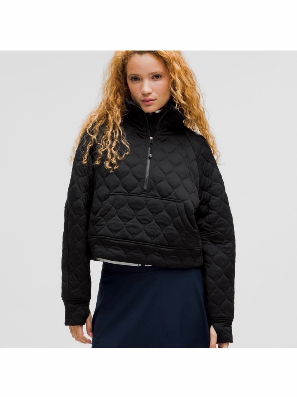 lululemon athletica Black Quilted Half-Zip Pullover Hoodie